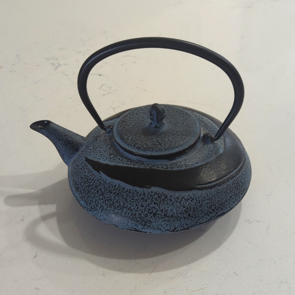 Blue/black cast iron teapot